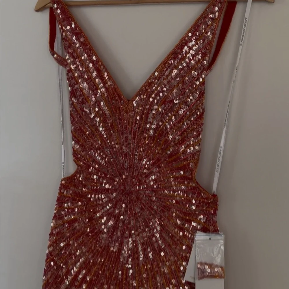 Red Sequin Gown with Plunging Neckline - Picture 4 of 7